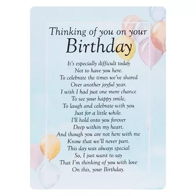 £3.99 • Buy On Your Birthday Balloon Memorial Remembrance Verse Plastic Coated Grave Card