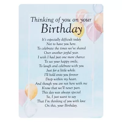 On Your Birthday Balloon Memorial Remembrance Verse Plastic Coated Grave Card • £3.99