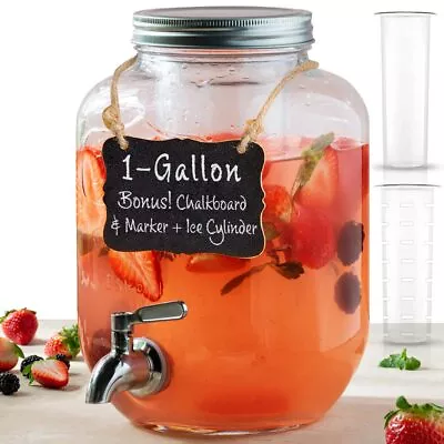 1 Gallon Glass Water Dispenser With Stainless Steel Spigot + Marker & Chalkbo... • $39.91