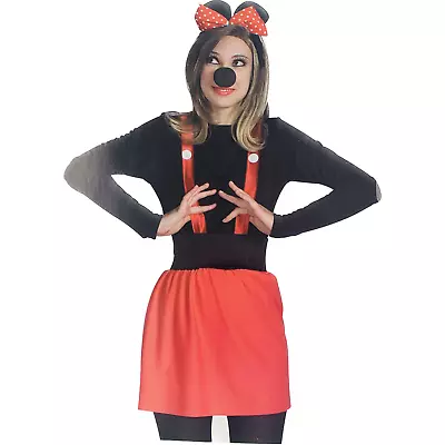 Rubies Costume Woman Mouse Costume 1 Sz Red Black Nose Ears Bow Skirt Suspenders • $14.74