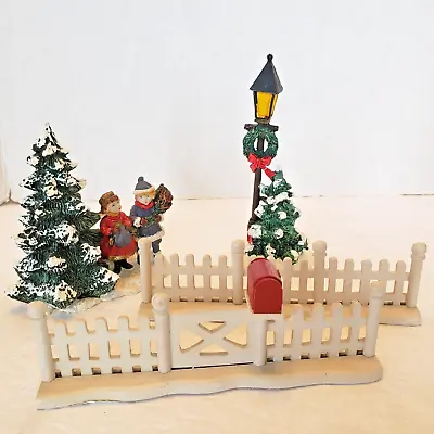 Mervyns Village Square Figurine Lot Children Flocked Christmas Tree Lamp Fence • $19.95