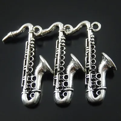 10PCS Vintage Silver Saxophone Charm Musical Alloy Pendant Jewelry DIY 36x25x8mm • $7.12