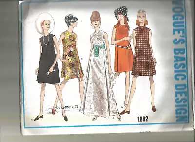 VINTAGE VOGUE PATTERN 1960's Dress In 5 Styles  Bust 38 Hip 40 Incomplete • $2.99