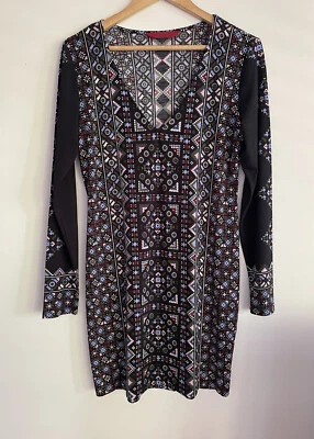 $29.95 • Buy TIGERLILY Ladies Long Sleeve Geometric Boho Knee Length V-neck Dress Size 10
