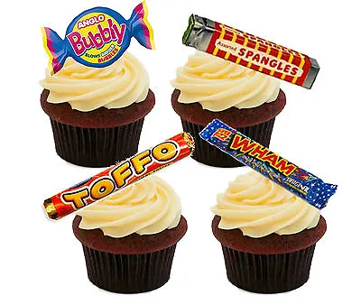 70s & 80s Retro Sweets Edible Cup Cake Toppers Standup Fairy Decorations 40th • £2.99