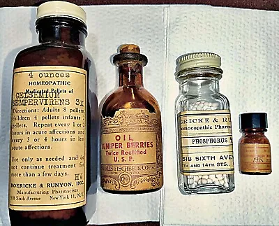 4 Vintage&Antique Apothecary Quack Medicine Bottles  3 W/contents 1-Poison Empty • $49.90
