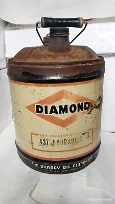 Vintage Diamond Motor Oil Can Metal 5 Gallon Drum Made In USA Gas Oil W/ Spout • $70