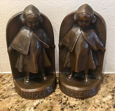 Antique Jennings Brothers 1930 Bookends  Innocence  Bronzed Metal Listed JB 1702 • $40