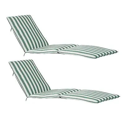 2x Master Sun Lounger Cushions Padded Outdoor Garden Mattress Green Stripe • £65
