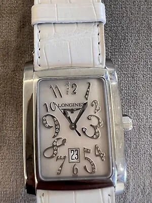 White Leather Longines Dolce Vita Ladies Watch With Diamonds On The Dial • £600