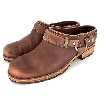 UGG Sullivan Clogs Leather Harness Mules Shearling Slip On Brown 5506 Size 7.5 • $35