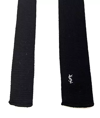 Yves Saint Laurent 54” Men’s Square End Tie Solid Black Knit With Logo • $29.76