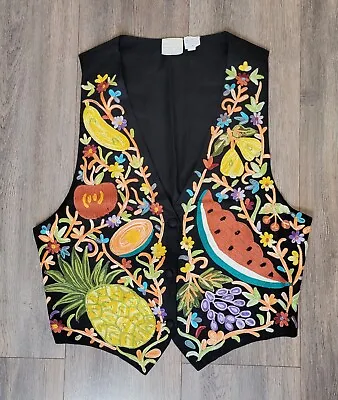 Vintage Moda International Womens Size M Embroidered Fruit Vest 3 Button  • $39.32