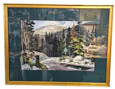 Vintage Mountainous Landscape Original Watercolor Painting Large Framed Matted • $150