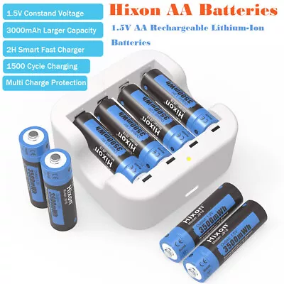 Hixon 1.5V AA Lithium Rechargeable Batteries Charger 3500mWh Li-Ion AA Battery • $26.78