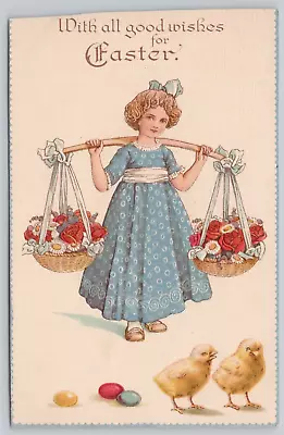 Vintage Post Card- With All Good Wishes For Easter- Floral Baskets & Chick A285 • $4.25