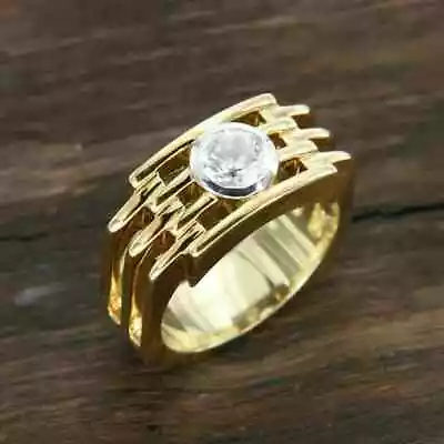 2CT Round Cut Lab Created Diamond Men's Wedding Band Ring 14K Yellow Gold Plated • $127.59