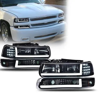 LED DRL Headlights+Bumper Lamps Fit For 99-02 Chevy Silverado 00-06 Tahoe • $89.90