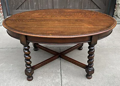 Antique English OVAL Dining Table Breakfast Game Table Barley Twist Oak 1930s • $1600
