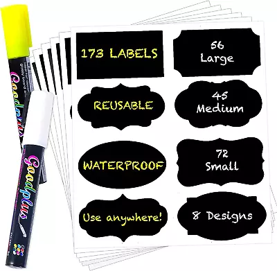 173 Chalkboard Label Stickers With 2 Chalk Markers Pen Black Chalk Labels • $11.99