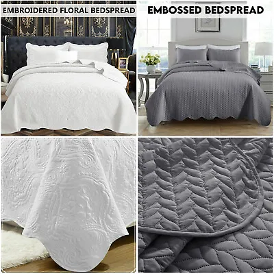£33.99 • Buy Luxury Embossed Bedspread Quilted Bed Throw Bedding Set King Size + Pillow Shams
