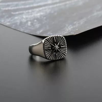 Mens Stainless Steel Nautical Biker CZ North Star Ring For Men • $10.44