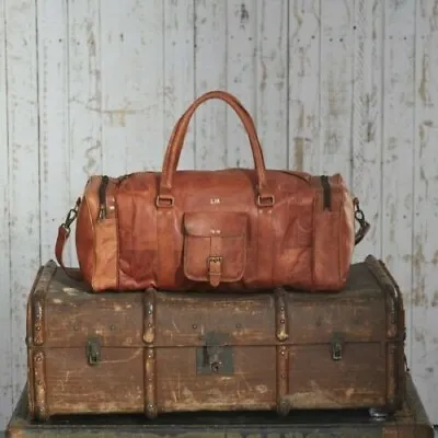 Men's Gym Goat Leather Luggage Travel Genuine Vintage Duffle Bag • $58