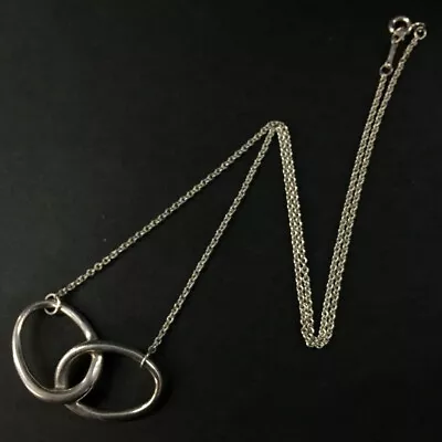 TIFFANY&CO. Silver 925 Peretti Double Loop Pendants Neckless/5Y0107 • $1