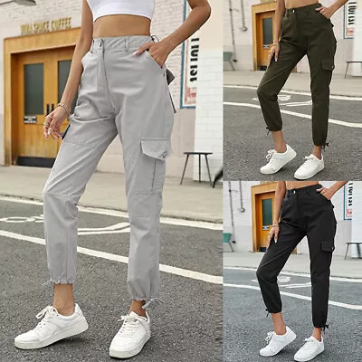 Womens Cargo Combat Work Trousers Ladies Pocket Casual Cropped Pants Bottoms UK • £11.59