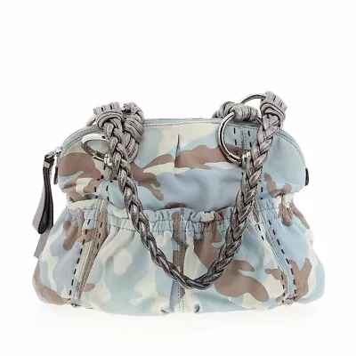 New B. Makowsky Caroline Blue Camo Leather Shoulder Bag Purse Satchel • $59.99