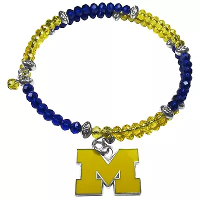 Michigan Wolverines Crystal Memory Wire Bracelet W/ Charm NCAA Licensed Jewelry • $10.99