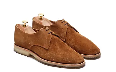 £84 • Buy SANDERS Men`s Tobacco Brown Suede Derby Crepe Sole Shoes: `Jacob` Size 8 F 42