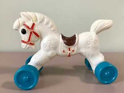 Rare Soviet Vintage Plastic Pull Toy Horse On Wheels USSR Racing Horse On Wheel • $21.79