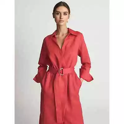 NWOT Reiss Emily Linen Blend Belted Shirt Dress - Classic Red Midi Dress  • $150