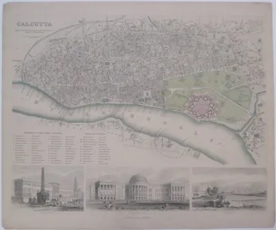 Original 1852 SDUK Map CALCUTTA Kolkata Howrah Hoogly River India 3 Vignettes • $199.99