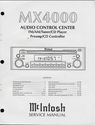 McIntosh Car Audio MX4000 Head Unit Service Manual PDF • $39.95