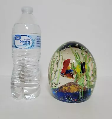 Murano Art Glass Fish Aquarium Reef Seaweed Egg 5  Paperweight Heavy! • $185