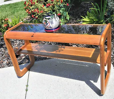 Hodges Mersman Oak Smoked Glass Console Sofa Table 1970's MID CENTURY M C M • $1475