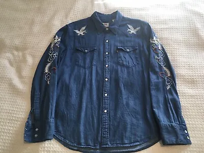 Vintage Limited  Edition Levi’s Embroidered Chambray Denim Shirt W Eagles Sz L • $40