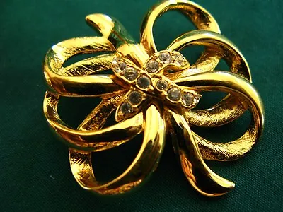 Monet Rhinestone Gold Tone Brooch • $12.95