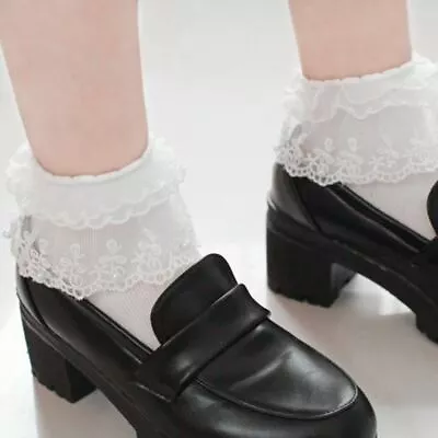 Lady Women Girl Retro White Fancy Ankle Ruffle Frilly Short Lace Cotton Socks • $8.95