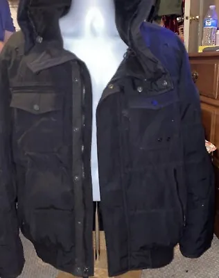 GUESS Black Hooded Padded Jacket Coat Size XL • $46.19