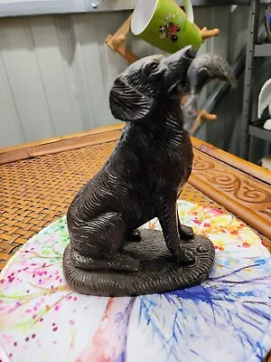 Vintage Cast Bronze Hunting Dog With Bird Heavy 5.5inX4.5  Very Good • $35