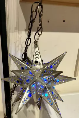 Handcrafted In Mexico 14  Pierced W/marbles Moravian Star Hanging Blue Light • $75