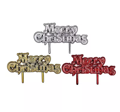 £3.45 • Buy Merry Christmas Cake Toppers Plastic Xmas Yule Log Cupcake Snow Word Decoration