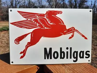 Heavy Porcelain Mobilgas Pegasus Horse Sign 12x8 Inches Gas Station Pump Plate • $52.50