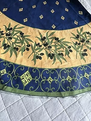 French Provencal Blue Yellow Round Tablecloth Olives Cotton 70” • $44