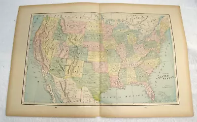 Vintage 1895 Original United States Map  21 X 14 Inch • $24.95