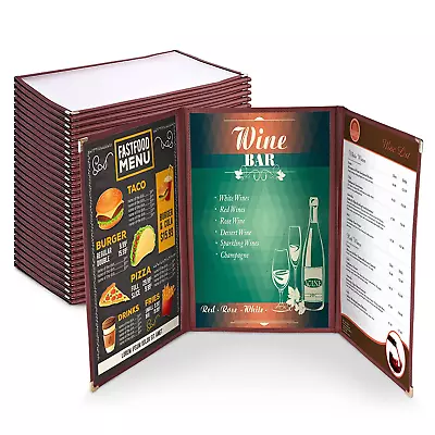 Menu Covers 8.5X14Inches Triple Fold 6 View Double Stitch Book Restaurant Cafe P • $77.96