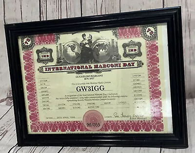 Vintage 1999 Framed International Marconi Day Amateur Radio Station Certificate • $31.08